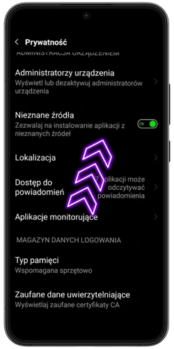 Ustawienia Android – włączenie opcji Nieznane źródła